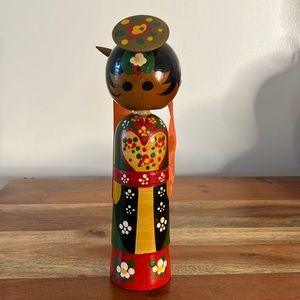 Vintage Hand Painted Bobble Head Kokeshi Doll.